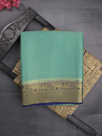 Georgette fancy saree lux green color allover weaves & zari border with rich pallu and plain blouse