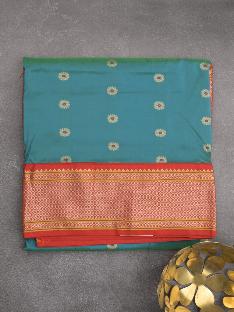 Narayanpet pattu saree allover zari motifs with paithani pallu and contrast blouse