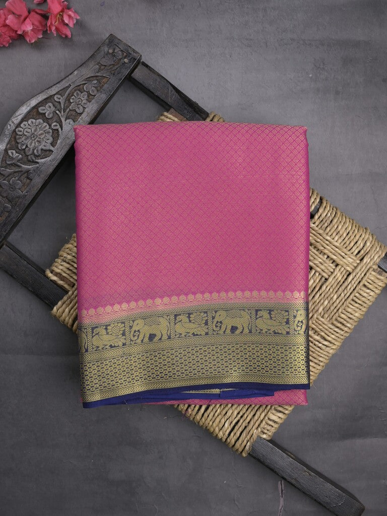 Georgette fancy saree purple color allover weaves & zari border with rich pallu and plain blouse