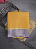Georgette fancy saree golden yellow color allover weaves & zari border with rich pallu and plain blouse