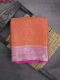 Georgette fancy saree orange color allover weaves & zari border with rich pallu and plain blouse