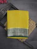 Georgette fancy saree yellowish green color allover weaves & zari border with rich pallu and plain blouse