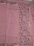 Tussar fancy saree with embroidery border and attached plain blouse