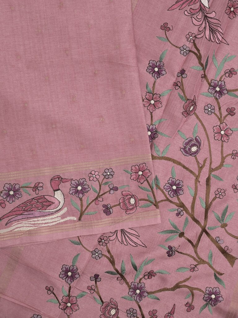 Tussar fancy saree with embroidery border and attached plain blouse