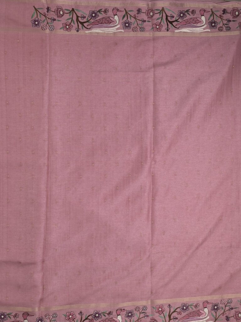 Tussar fancy saree with embroidery border and attached plain blouse