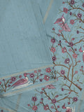 Tussar fancy saree with embroidery border and attached plain blouse