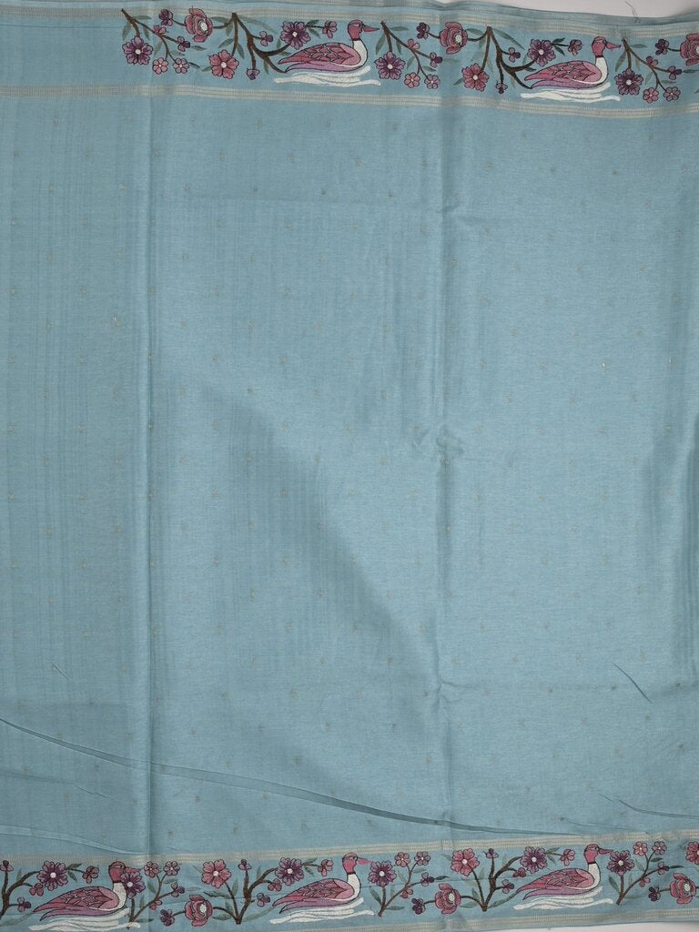 Tussar fancy saree with embroidery border and attached plain blouse