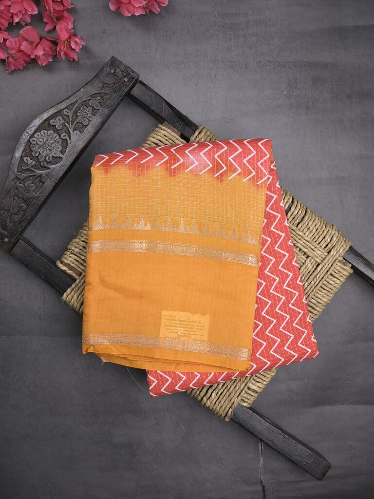 Mangalagiri fancy saree pink color allover stripes & zari border with striped pallu and printed blouse