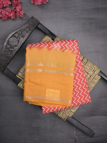 Mangalagiri fancy saree pink color allover stripes & zari border with striped pallu and printed blouse