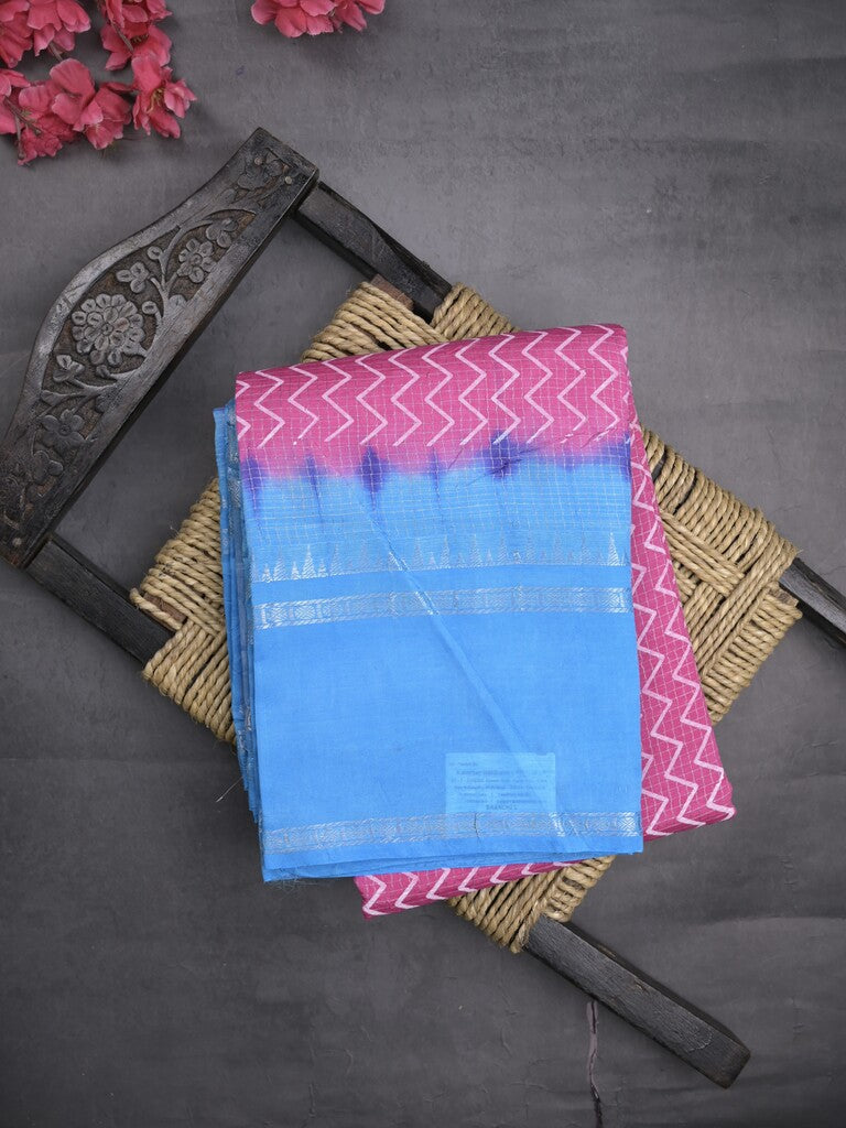 Mangalagiri fancy saree purple color allover stripes & zari border with striped pallu and printed blouse