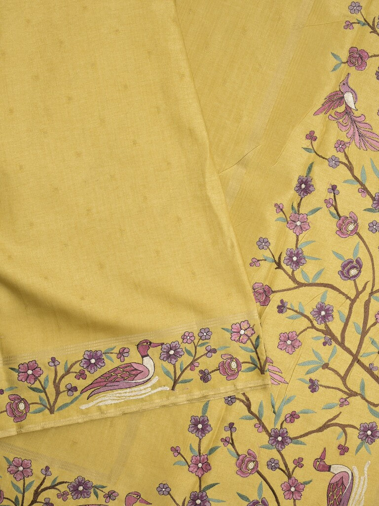 Tussar fancy saree with embroidery border and attached plain blouse