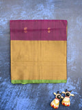 Uppada pattu saree wine color allover zari motifs & long kaddi border with contrast pallu and contrast blouse