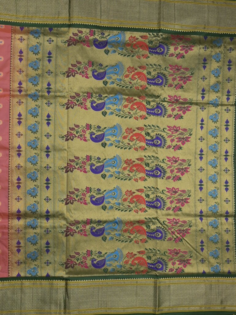 Narayanpet pattu saree allover zari motifs with paithani pallu and contrast blouse