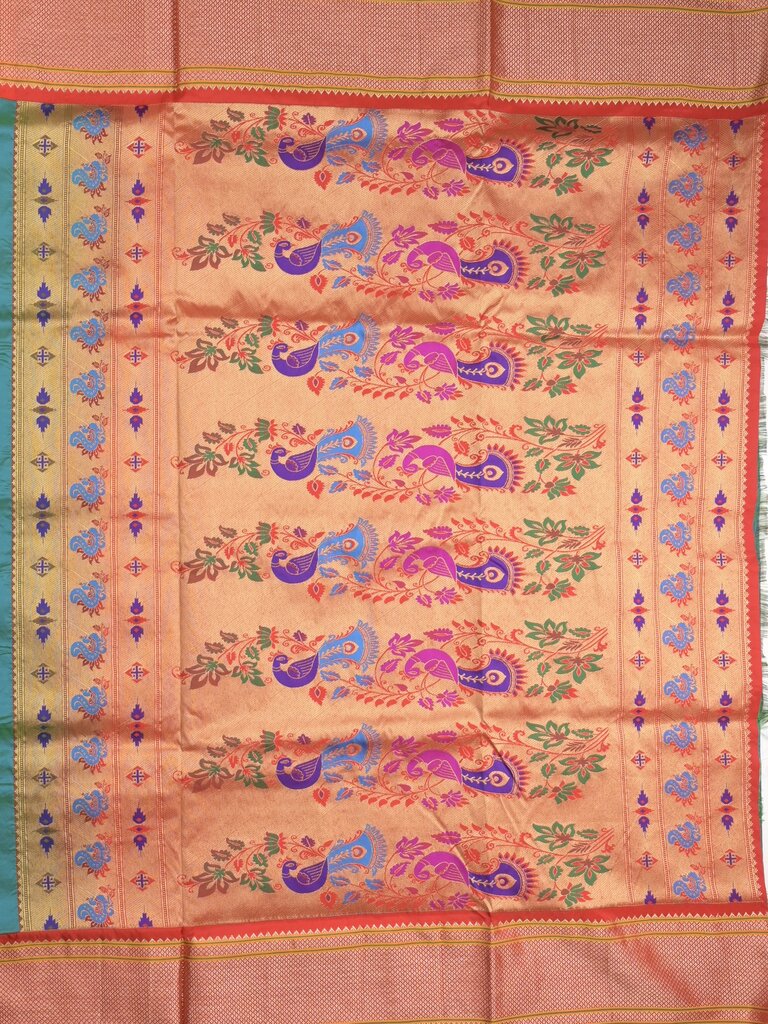 Narayanpet pattu saree allover zari motifs with paithani pallu and contrast blouse