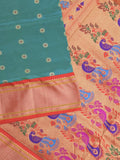 Narayanpet pattu saree allover zari motifs with paithani pallu and contrast blouse