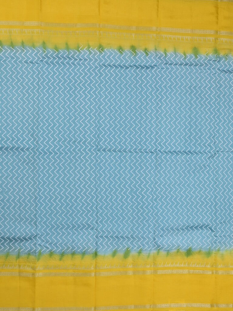 Mangalagiri fancy saree sky blue color allover stripes & zari border with striped pallu and printed blouse