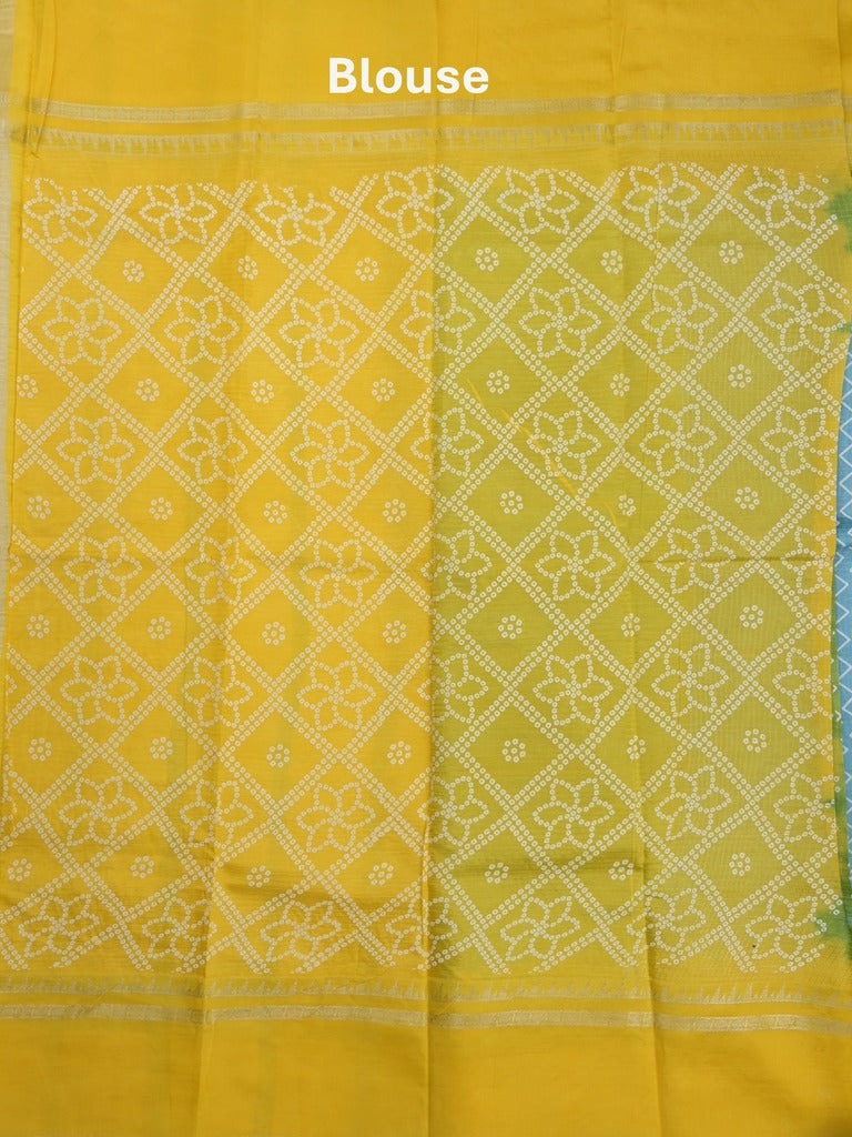 Mangalagiri fancy saree sky blue color allover stripes & zari border with striped pallu and printed blouse