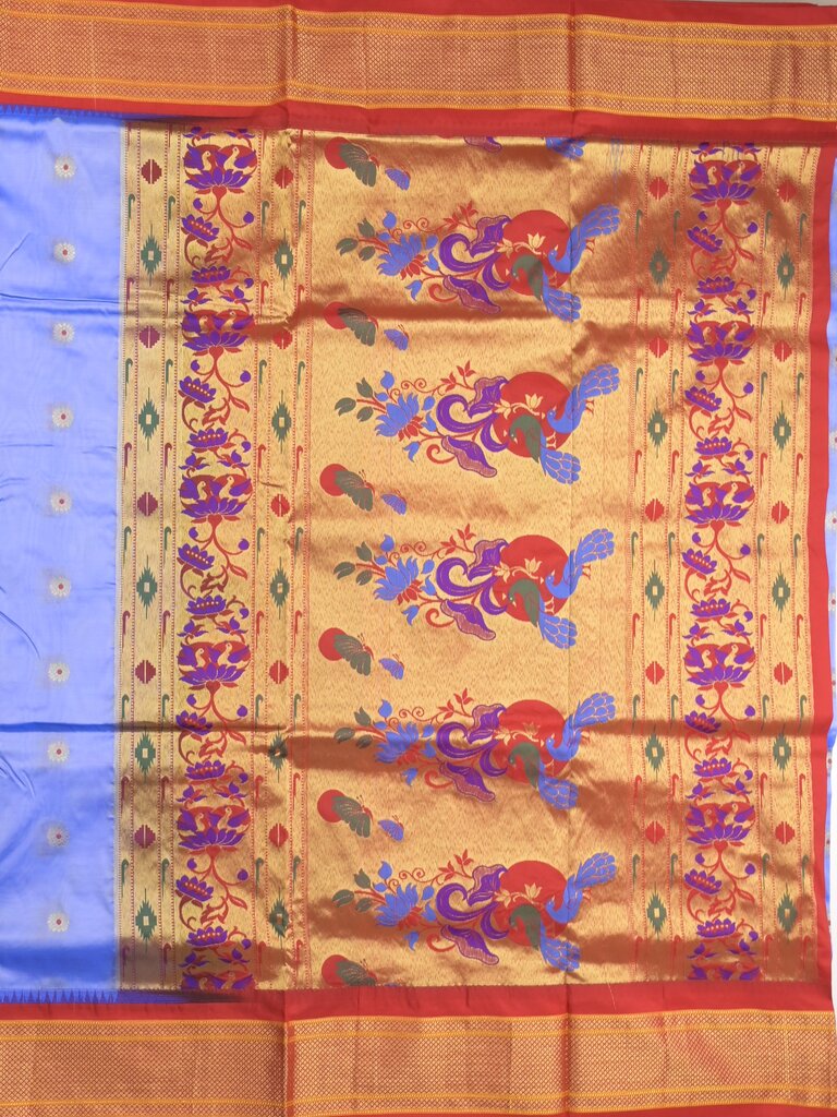 Narayanpet pattu saree allover zari motifs with paithani pallu and contrast blouse