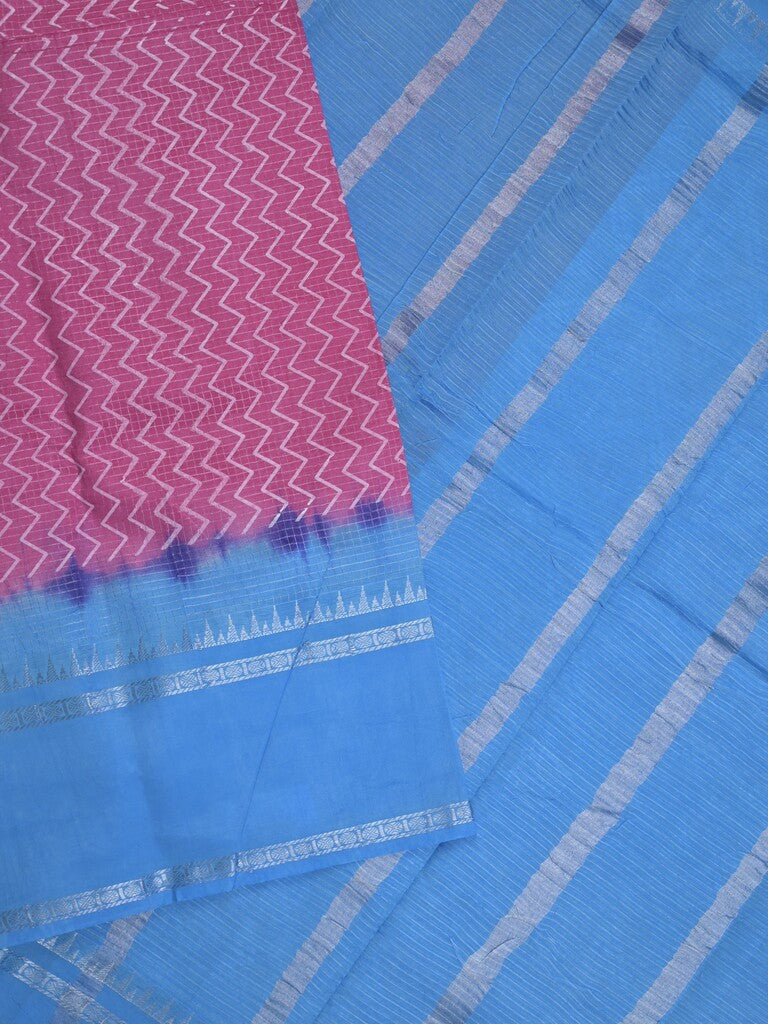 Mangalagiri fancy saree purple color allover stripes & zari border with striped pallu and printed blouse