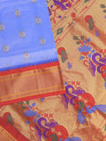 Narayanpet pattu saree allover zari motifs with paithani pallu and contrast blouse