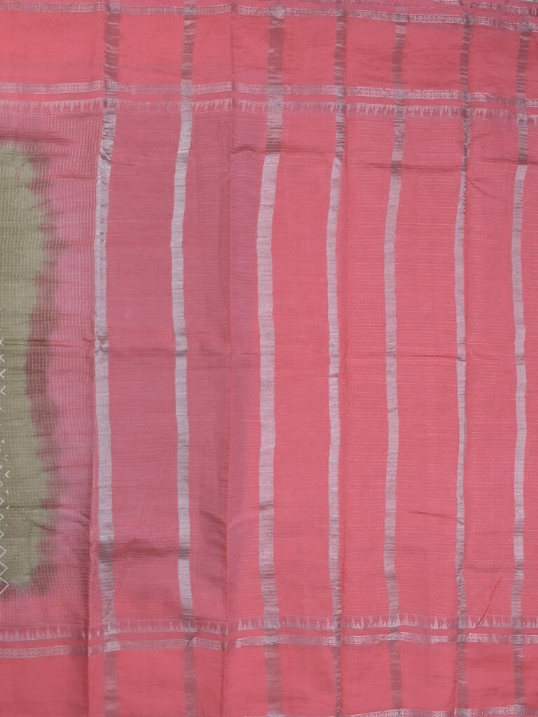 Mangalagiri fancy saree grey color allover stripes & zari border with striped pallu and printed blouse