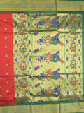 Narayanpet pattu saree allover zari motifs with paithani pallu and contrast blouse