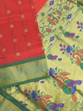Narayanpet pattu saree allover zari motifs with paithani pallu and contrast blouse
