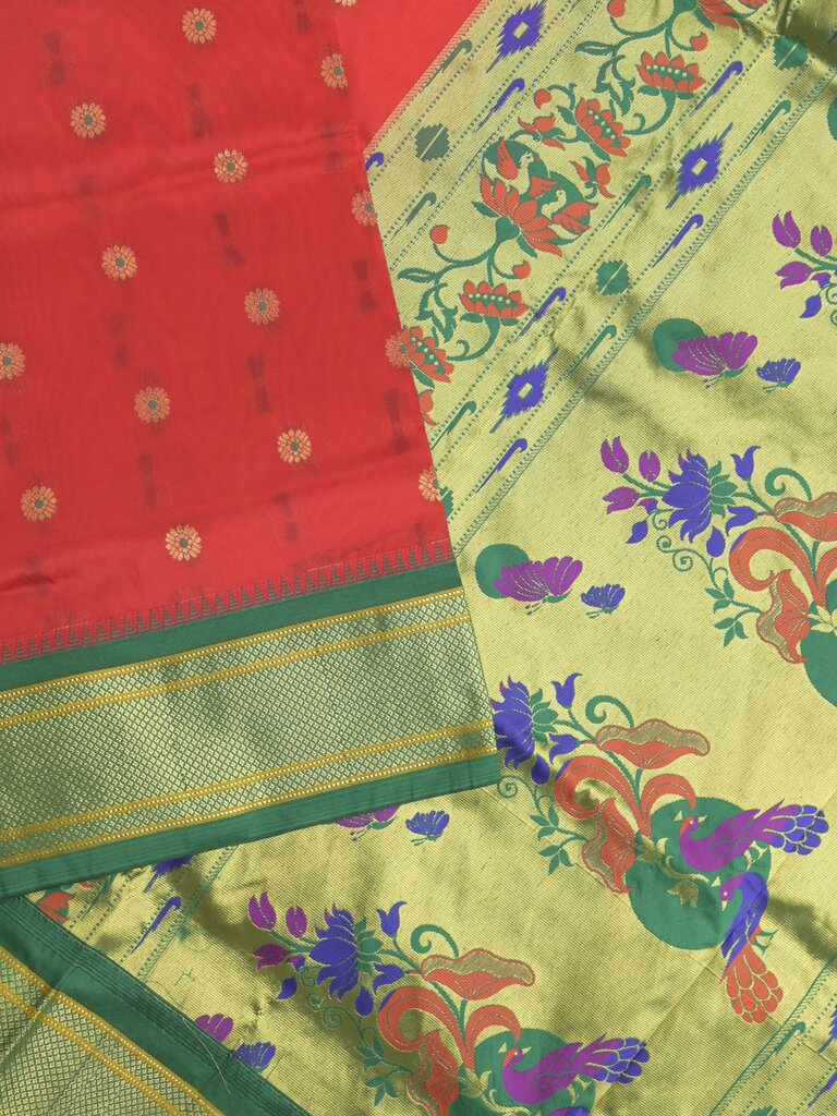 Narayanpet pattu saree allover zari motifs with paithani pallu and contrast blouse