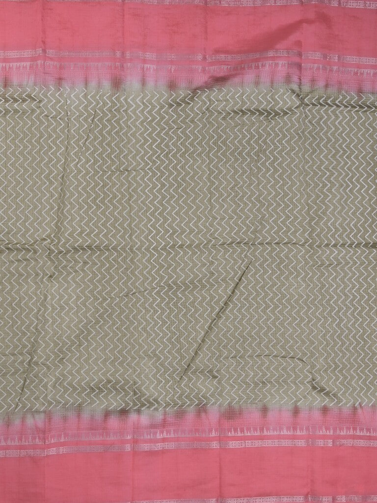 Mangalagiri fancy saree grey color allover stripes & zari border with striped pallu and printed blouse