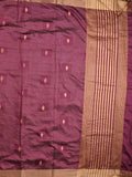 Dupion fancy saree maroon color allover zari motifs & zari border with zari pallu and plain blouse