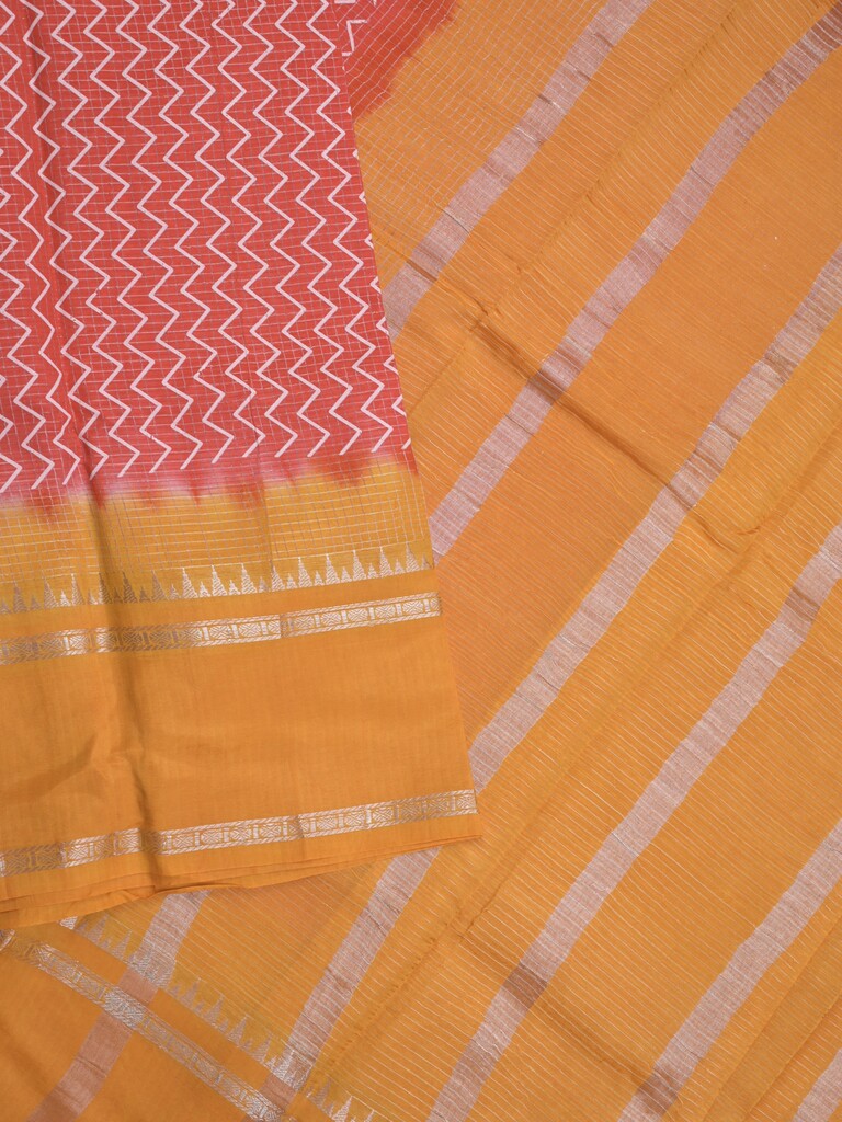 Mangalagiri fancy saree pink color allover stripes & zari border with striped pallu and printed blouse
