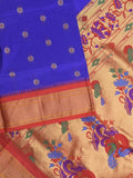 Narayanpet pattu saree allover zari motifs with paithani pallu and contrast blouse