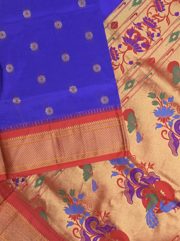 Narayanpet pattu saree allover zari motifs with paithani pallu and contrast blouse