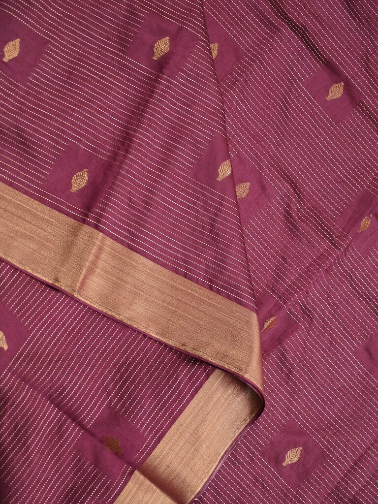 Dupion fancy saree maroon color allover zari motifs & zari border with zari pallu and plain blouse
