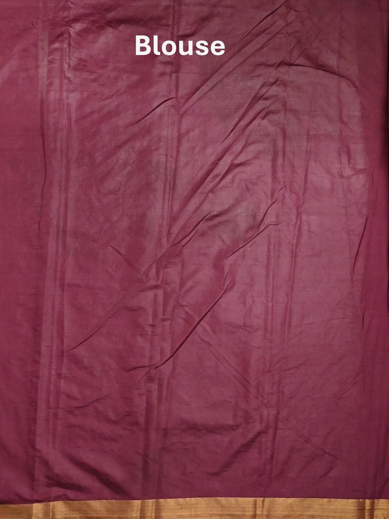 Dupion fancy saree maroon color allover zari motifs & zari border with zari pallu and plain blouse