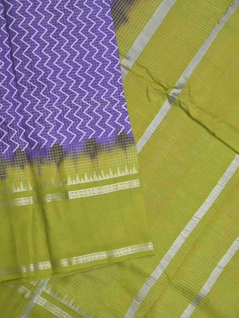 Mangalagiri fancy saree blue color allover stripes & zari border with striped pallu and printed blouse