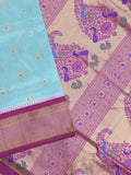 Narayanpet pattu saree allover zari motifs with paithani pallu and contrast blouse