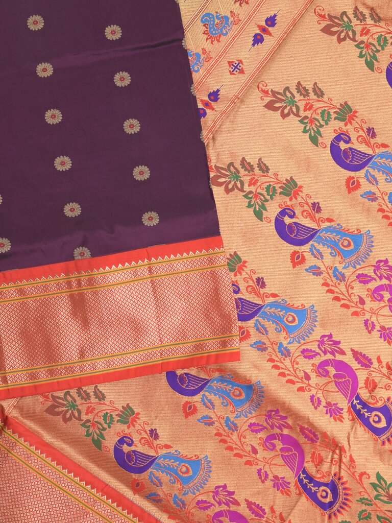 Narayanpet pattu saree allover zari motifs with paithani pallu and contrast blouse
