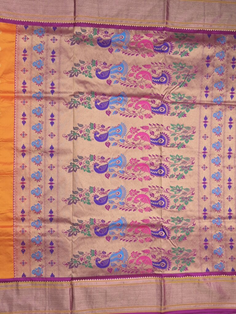 Narayanpet pattu saree allover zari motifs with paithani pallu and contrast blouse