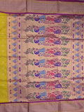 Narayanpet pattu saree allover zari motifs with paithani pallu and contrast blouse