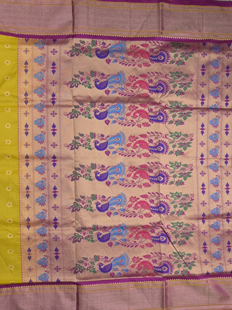 Narayanpet pattu saree allover zari motifs with paithani pallu and contrast blouse