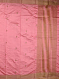 Dupion fancy saree baby pink color allover zari motifs & zari border with zari pallu and plain blouse
