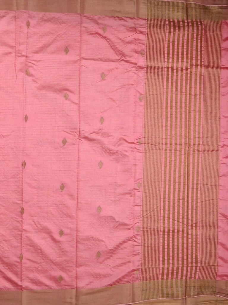 Dupion fancy saree baby pink color allover zari motifs & zari border with zari pallu and plain blouse