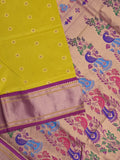 Narayanpet pattu saree allover zari motifs with paithani pallu and contrast blouse