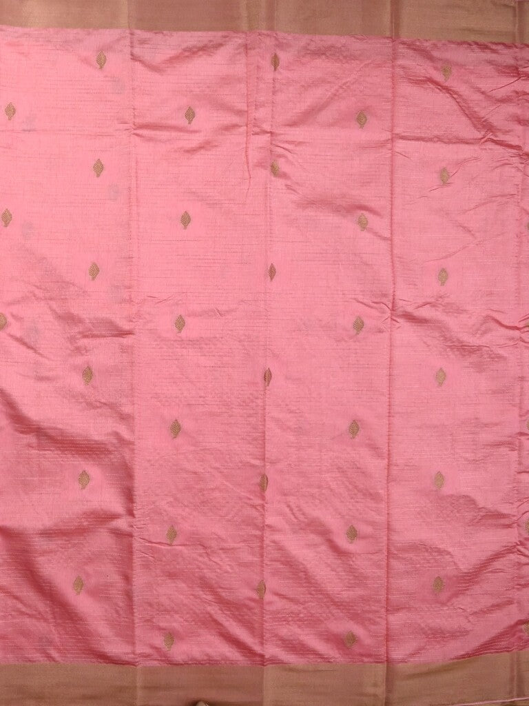 Dupion fancy saree baby pink color allover zari motifs & zari border with zari pallu and plain blouse