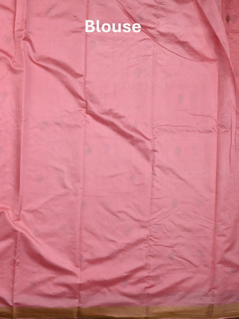 Dupion fancy saree baby pink color allover zari motifs & zari border with zari pallu and plain blouse
