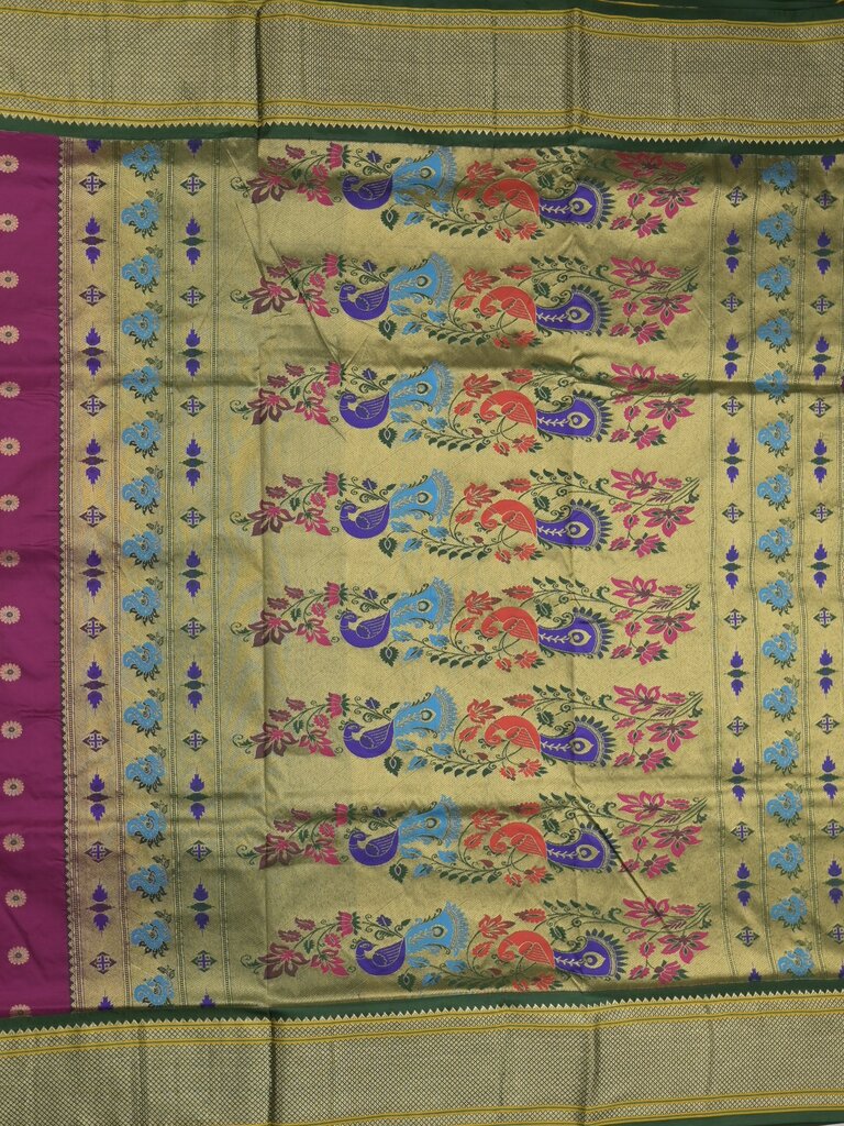 Narayanpet pattu saree allover zari motifs with paithani pallu and contrast blouse