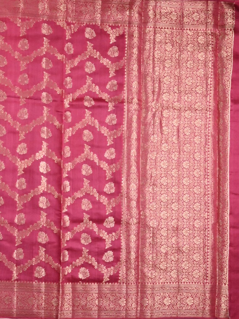 Raw mango pattu saree pink color allover zari weaves & zari border with zari pallu and plain blouse