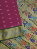 Narayanpet pattu saree allover zari motifs with paithani pallu and contrast blouse