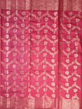 Raw mango pattu saree pink color allover zari weaves & zari border with zari pallu and plain blouse